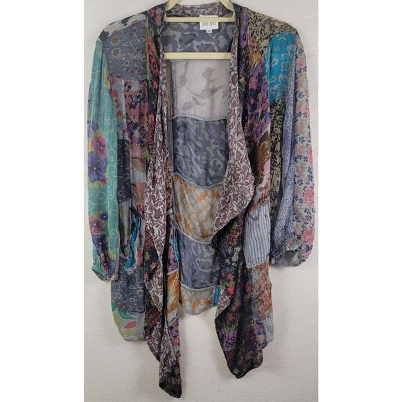 LoLo Luxe Sheer Floral Boho Patchwork Open Front Cardigan Woman's Size Medium - Picture 1 of 11